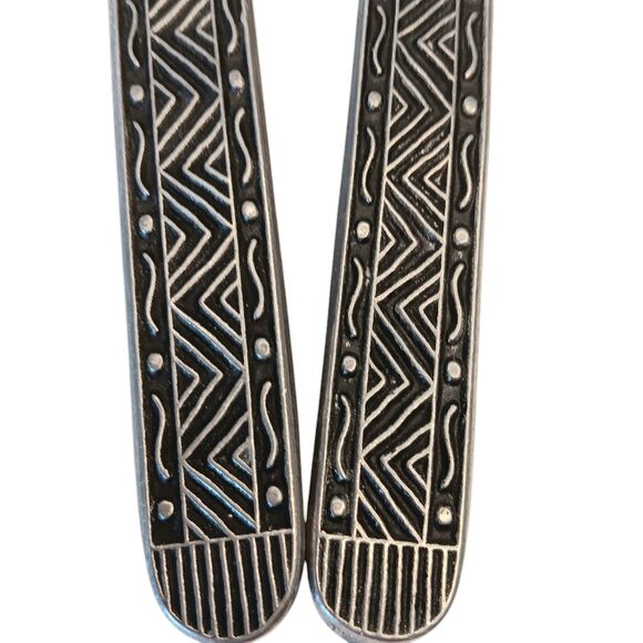 Wilton Armetale Pewter Serving Utensils Spoon & Fork Black & Silver Aztec Design - Picture 7 of 9